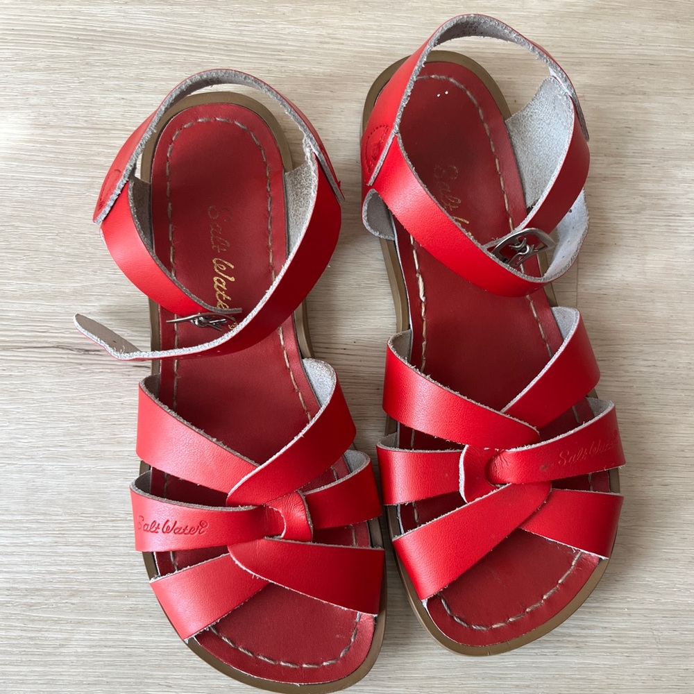 Women’s Red Leather Salt Water Sandals